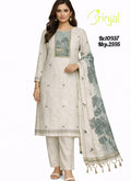 Premium Chanderi Cotton Unstitched Suit Set with Scenic Embroidery