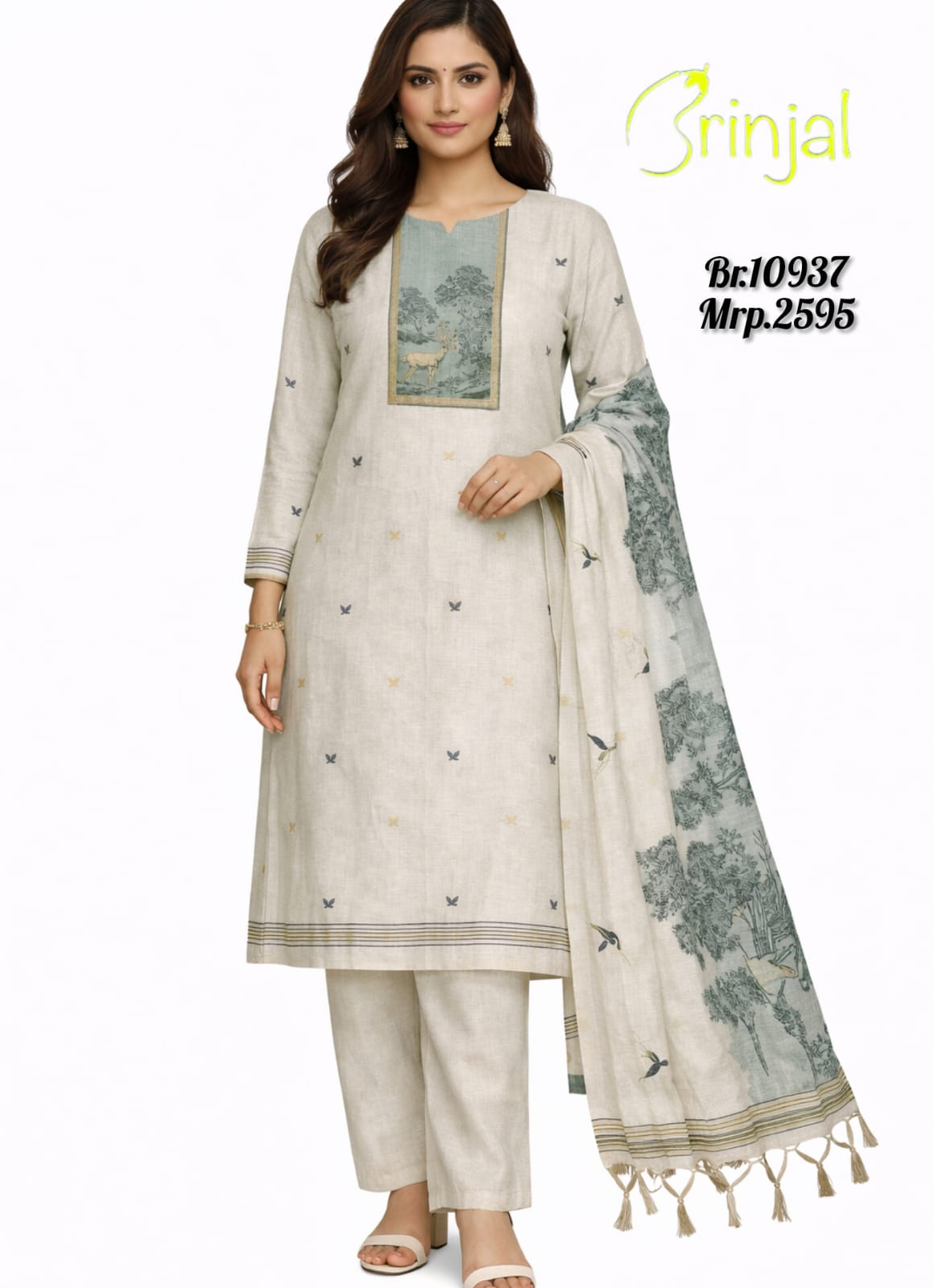 Premium Chanderi Cotton Unstitched Suit Set with Scenic Embroidery