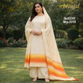 Elegant Cream Chanderi Cotton Unstitched Suit Set with Vibrant Ikat Border