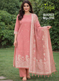 Brinjal Peach Chanderi Cotton Floral Embroidery Suit Set