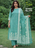 Premium Chanderi Cotton Floral Suit Set - Mint Green