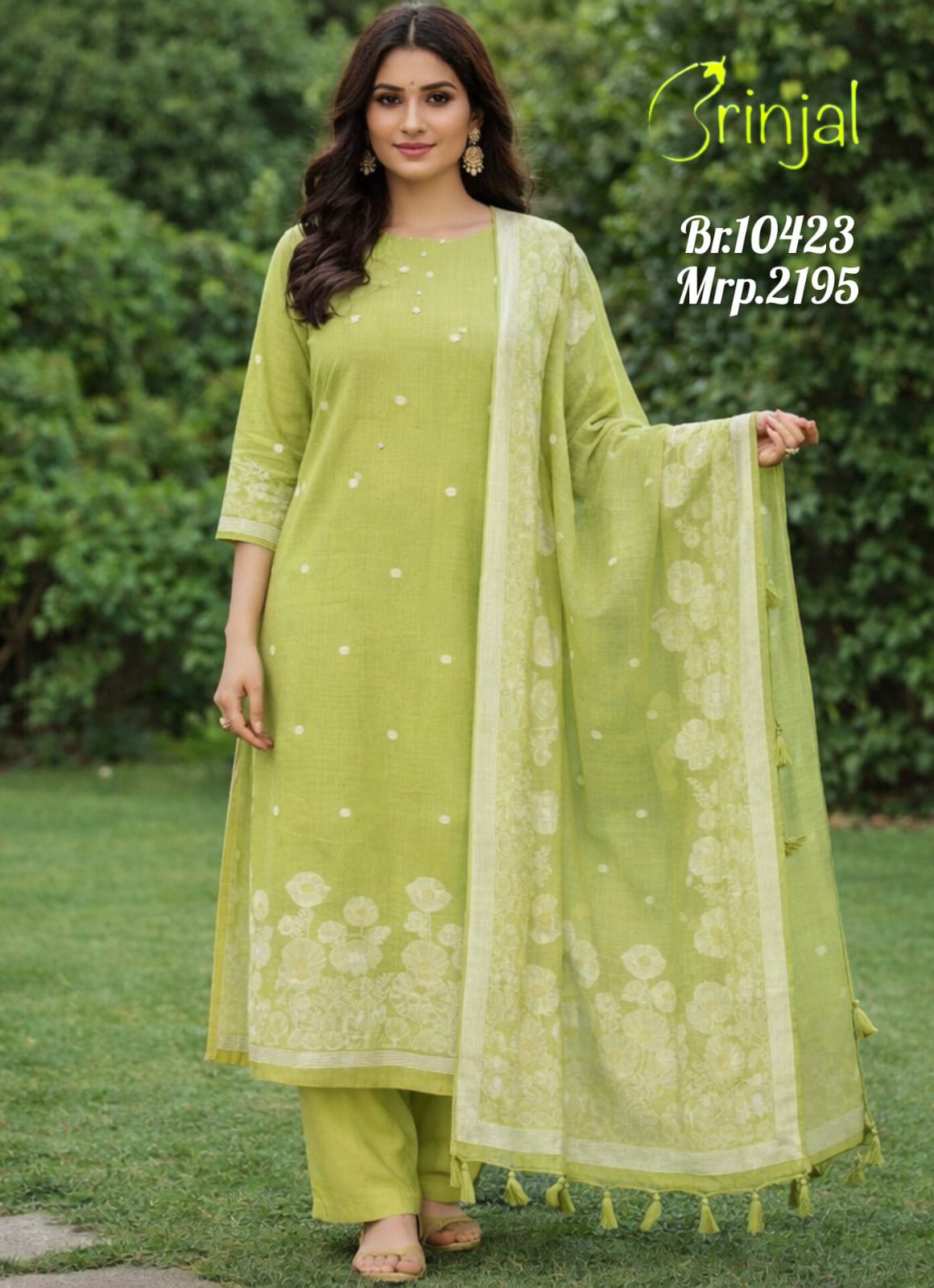 Olive Green Chanderi Cotton Suit